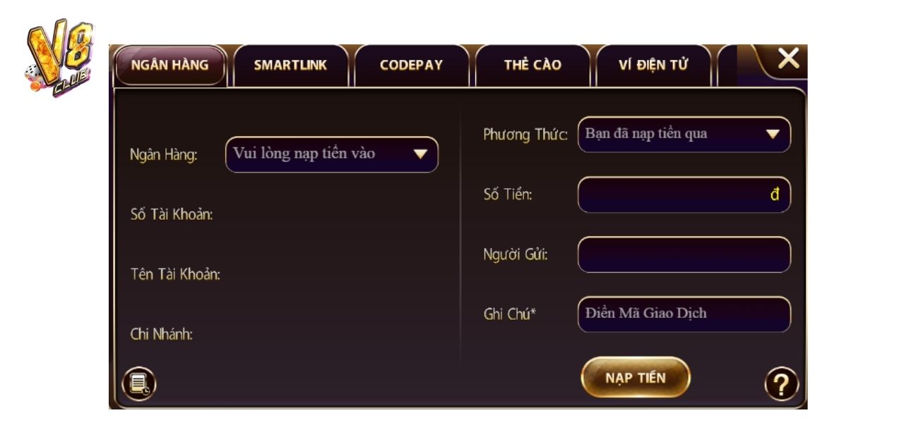 HƯỚNG DẪN CÁCH NẠP TIỀN V8 CLUB CHI TIẾT CHO THÀNH VIÊN 3 KIỂU NẠP TIỀN V8 CLUB QUA NGÂN HÀNG